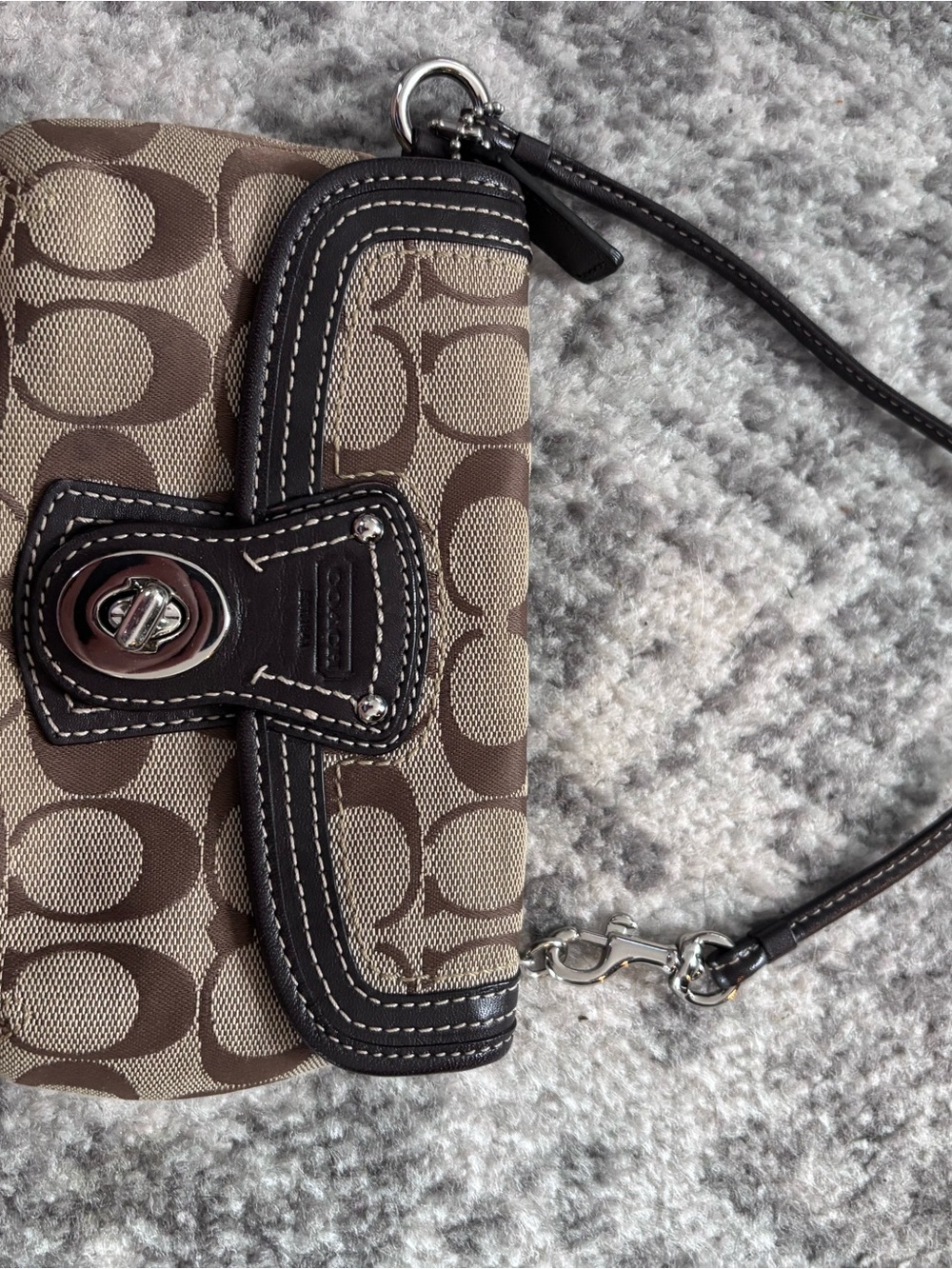 Coach Black Leather Wristlet Charm with Contrast Stitching